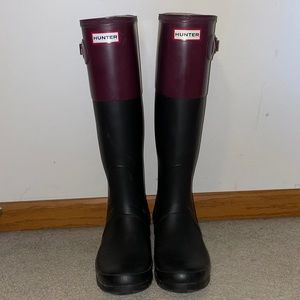 Size 8 Hunter Boots purple and black color block
